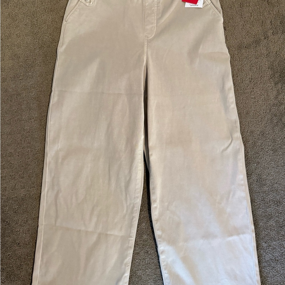 SPANX khaki Stretch twill cropped wide leg pants